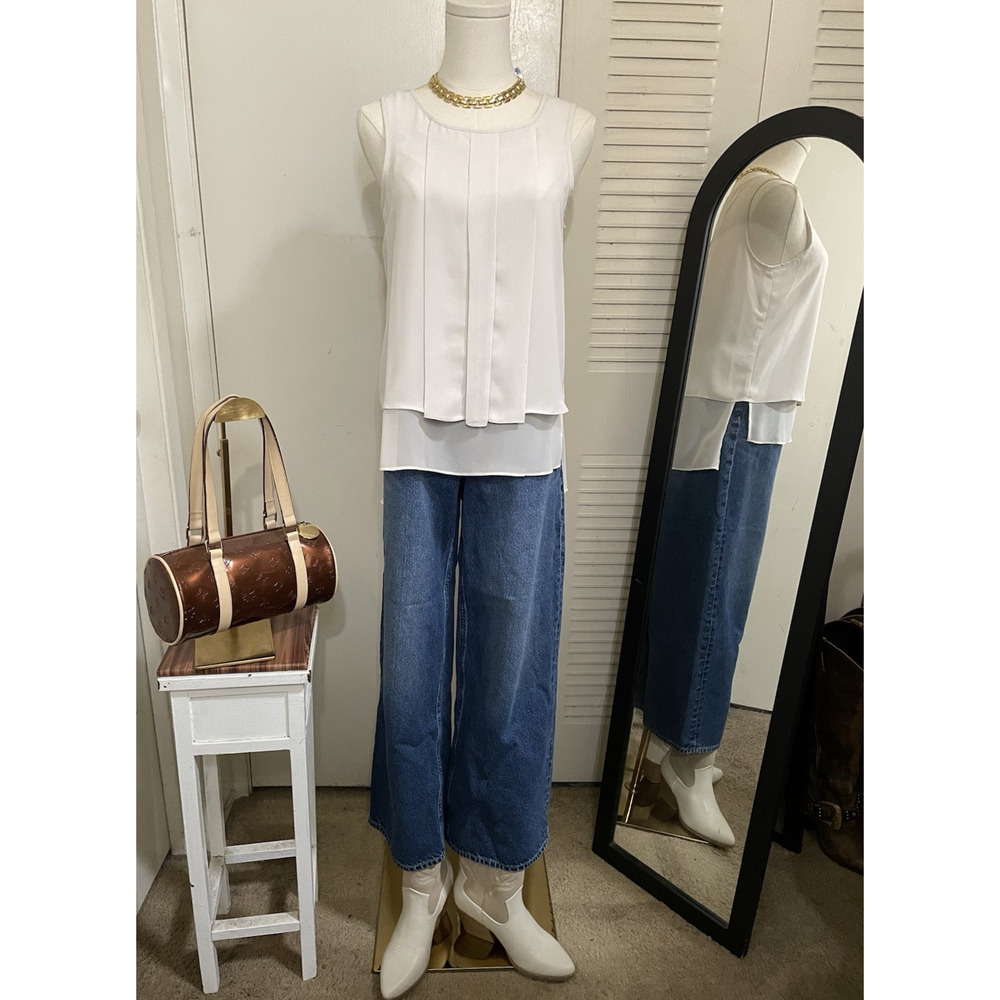 HD in Paris Anthropologie Sleeveless Pleated Sheer Top Size 2 Made In Indonesia - Picture 1 of 8